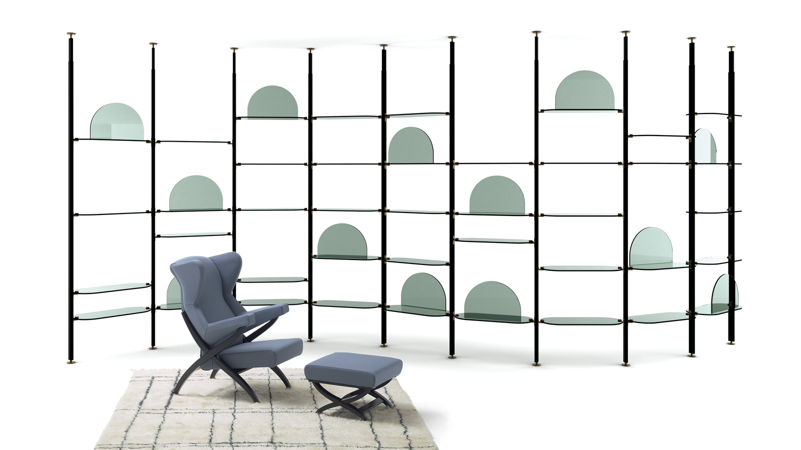 arflex-Alba-bibliothèque-verre-fumé-bronze-aluminium-bois-design-Bernhardt-Vella-modulaire-courbée-salon-bureau-collectivité-projet-personnalisable-luxe-madeinitaly-moderne-contemporain